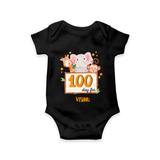 100 Days Old Romper | Personalized Baby Romper for 100 Days Milestone - BLACK - New Born (Chest 14")