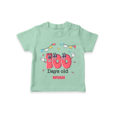 100 Days 100 | Personalized Baby T-Shirt for 100 Days Milestone - MINT GREEN - 0-5 Months Old (Chest 17")