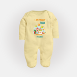 I Am Finally 100 Days Old Sleep Suit | Personalized Baby Sleep Suit for 100 Days - PASTEL YELLOW - New Born (Chest 7.5")