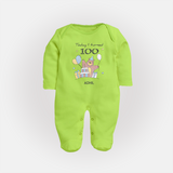 Today I Turned 100 Sleep Suit | Custom Baby Sleep Suit for 100 Days Celebration - LIME GREEN - New Born (Chest 7.5")
