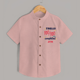 Finally 100/100 Days Completed Shirt | Personalized Baby Shirt for 100 Days - PEACH - 0 - 6 Months Old (Chest 23")