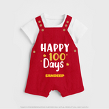Happy 100 Days Dungaree Set | Personalized Baby Dungaree Set for 100 Days - RED - 0 - 5 Months Old (Chest 18")