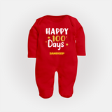 Happy 100 Days Sleep Suit | Personalized Baby Sleep Suit for 100 Days - RED - New Born (Chest 7.5")