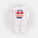 I Just Hit 100 Century Sleep Suit | Custom Baby Sleep Suit for 100 Days Celebration - WHITE - New Born (Chest 7.5")