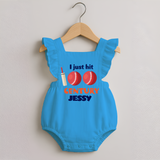 I Just Hit 100 Century Romper Frock | Custom Baby Romper Frock for 100 Days Celebration - SKY BLUE - 0 - 3 Months Old (Chest 19")
