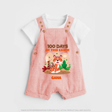 100 Days on This Earth Dungaree Set | Personalized Baby Dungaree Set for 100 Days - PEACH - 0 - 5 Months Old (Chest 18")
