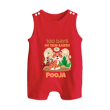 100 Days on This Earth Romper Suit | Personalized Baby Romper Suit for 100 Days - RED - 0 - 5 Months Old (Chest 18")