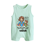 You’re My Hero Mom Baby BUTTON ROMPER Set – Super Mom Theme Outfit - MINT GREEN - New Born (Chest 18")