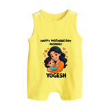 Happy Mother’s Day Mommy Baby BUTTON ROMPER Set – Loving Mom Theme Outfit - PASTEL YELLOW - New Born (Chest 18")