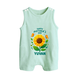 Happy Mother’s Day Baby BUTTON ROMPER Set – Sunflower Theme Outfit - MINT GREEN - New Born (Chest 18")