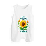 Happy Mother’s Day Baby BUTTON ROMPER Set – Sunflower Theme Outfit - WHITE - New Born (Chest 18")