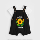 Happy Mother’s Day Baby BUTTON DUNGAREE Set – Sunflower Theme Outfit - BLACK - 0 - 5 Months Old (Chest 18")