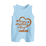 Happy Mother’s Day Baby BUTTON ROMPER Set – Heart Design Outfit - BABY BLUE - New Born (Chest 18")