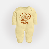 Happy Mother’s Day Baby Full body suit Set – Heart Design Outfit - PASTEL YELLOW - New Born (Chest 7.5")