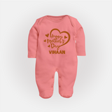 Happy Mother’s Day Baby Full body suit Set – Heart Design Outfit - PEACH - New Born (Chest 7.5")