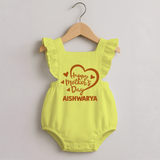 Happy Mother’s Day Baby ROMPER FROCK Set – Heart Design Outfit - PASTEL YELLOW - 0 - 3 Months Old (Chest 19")