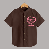 Happy Mother’s Day Baby SHIRT Set – Heart Design Outfit - CHOCOLATE BROWN - 0 - 6 Months Old (Chest 23")