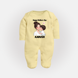 Happy Mother’s Day Baby Full body suit Set – Mom & Baby Love Outfit - PASTEL YELLOW - New Born (Chest 7.5")
