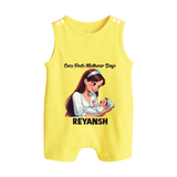 Our First Mother’s Day Baby BUTTON ROMPER Set – New Mom Special Outfit - PASTEL YELLOW - New Born (Chest 18")