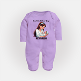 Our First Mother’s Day Baby Full body suit Set – New Mom Special Outfit - LILAC - New Born (Chest 7.5")