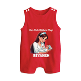 Our First Mother’s Day Baby BUTTON ROMPER Set – New Mom Special Outfit - RED - New Born (Chest 18")