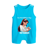 Our First Mother’s Day Baby BUTTON ROMPER Set – New Mom Special Outfit - SKY BLUE - New Born (Chest 18")