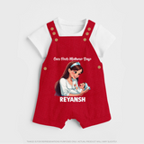 Our First Mother’s Day Baby BUTTON DUNGAREE Set – New Mom Special Outfit - RED - 0 - 5 Months Old (Chest 18")