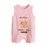 Our First Mother’s Day Baby BUTTON ROMPER Set – Baby Feet Theme Outfit - BABY PINK - New Born (Chest 18")