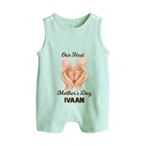 Our First Mother’s Day Baby BUTTON ROMPER Set – Baby Feet Theme Outfit - MINT GREEN - New Born (Chest 18")
