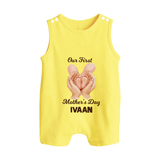 Our First Mother’s Day Baby BUTTON ROMPER Set – Baby Feet Theme Outfit - PASTEL YELLOW - New Born (Chest 18")