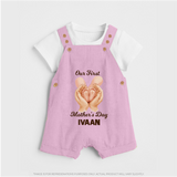 Our First Mother’s Day Baby BUTTON DUNGAREE Set – Baby Feet Theme Outfit - BABY PINK - 0 - 5 Months Old (Chest 18")