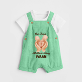 Our First Mother’s Day Baby BUTTON DUNGAREE Set – Baby Feet Theme Outfit - GREEN - 0 - 5 Months Old (Chest 18")