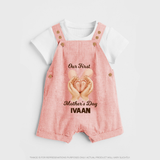 Our First Mother’s Day Baby BUTTON DUNGAREE Set – Baby Feet Theme Outfit - PEACH - 0 - 5 Months Old (Chest 18")