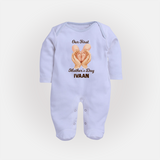 Our First Mother’s Day Baby Full body suit Set – Baby Feet Theme Outfit - BABY BLUE - New Born (Chest 7.5")