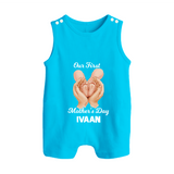 Our First Mother’s Day Baby BUTTON ROMPER Set – Baby Feet Theme Outfit - SKY BLUE - New Born (Chest 18")