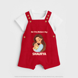 Our First Mother’s Day Baby BUTTON DUNGAREE Set – Mom & Baby Bond Outfit - RED - 0 - 5 Months Old (Chest 18")