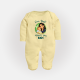 Our First Mother’s Day Personalized Baby FULL BODY SUIT – Custom Name Outfit (Illustrated Design) - PASTEL YELLOW - New Born (Chest 7.5")