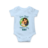 Our First Mother’s Day Personalized Baby ROMPER Set – Custom Name Outfit (Illustrated Design) - BABY BLUE - New Born (Chest 14")