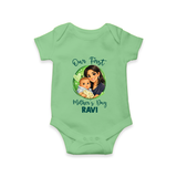 Our First Mother’s Day Personalized Baby ROMPER Set – Custom Name Outfit (Illustrated Design) - GREEN - New Born (Chest 14")