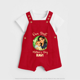Our First Mother’s Day Personalized Baby DUNGAREESet – Custom Name Outfit (Illustrated Design) - RED - 0 - 5 Months Old (Chest 18")