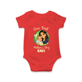 Our First Mother’s Day Personalized Baby ROMPER Set – Custom Name Outfit (Illustrated Design) - RED - New Born (Chest 14")