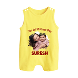 Our 1st Mother’s Day Personalized Baby BUTTON ROMPERSet – Custom Photo & Name Outfit - PASTEL YELLOW - New Born (Chest 18")