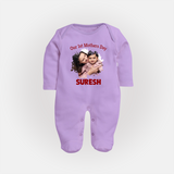 Our 1st Mother’s Day Personalized Baby FULL BODY SUIT – Custom Photo & Name Outfit - LILAC - New Born (Chest 7.5")