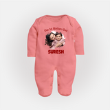 Our 1st Mother’s Day Personalized Baby FULL BODY SUIT – Custom Photo & Name Outfit - PEACH - New Born (Chest 7.5")