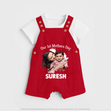 Our 1st Mother’s Day Personalized Baby DUNGAREESet – Custom Photo & Name Outfit - RED - 0 - 5 Months Old (Chest 18")