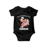 Our 1st Mother’s Day Personalized Baby ROMPER Set – Custom Photo & Name Outfit - BLACK - New Born (Chest 14")