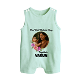 Our First Mother’s Day Together Personalized Baby BUTTON ROMPERSet – Custom Photo & Name Outfit - MINT GREEN - New Born (Chest 18")