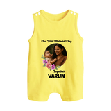Our First Mother’s Day Together Personalized Baby BUTTON ROMPERSet – Custom Photo & Name Outfit - PASTEL YELLOW - New Born (Chest 18")