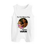 Our First Mother’s Day Together Personalized Baby BUTTON ROMPERSet – Custom Photo & Name Outfit - WHITE - New Born (Chest 18")