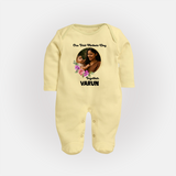 Our First Mother’s Day Together Personalized Baby FULL BODY SUIT – Custom Photo & Name Outfit - PASTEL YELLOW - New Born (Chest 7.5")